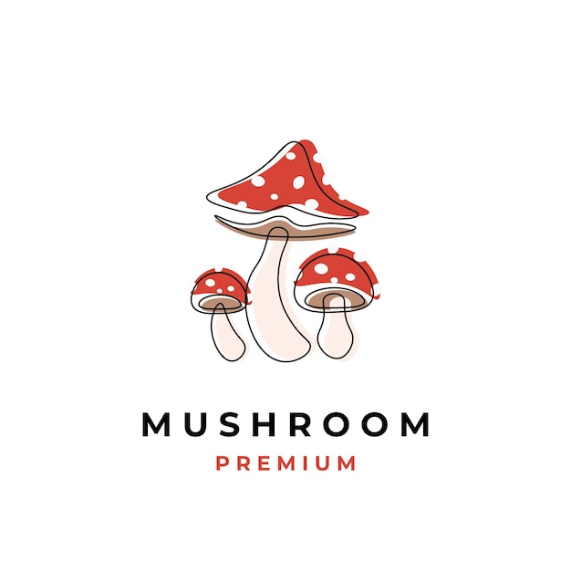 Red Mushroom Line Art Vector Illustration Logo