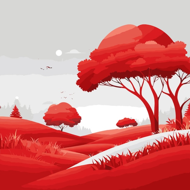 red nature Background cartoon vector on white background