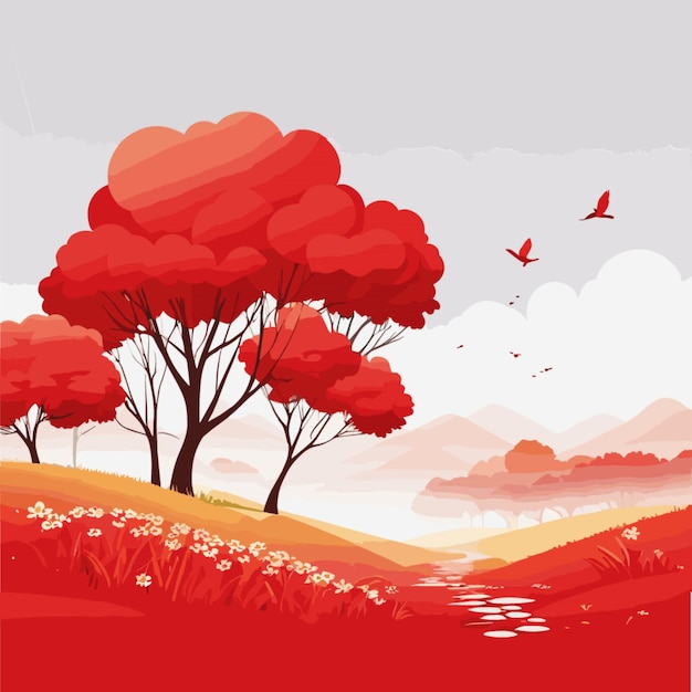 red nature Background cartoon vector on white background