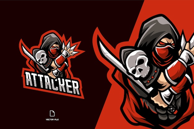 red ninja mascot esport logo for sport game team illustration template