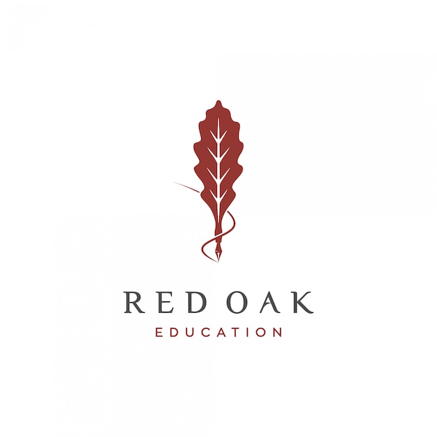 Red oak logo with pen illustration