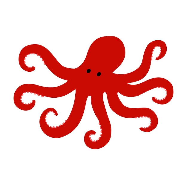 Red octopus icon isolated vector illustration Hand drawn clip art on white background