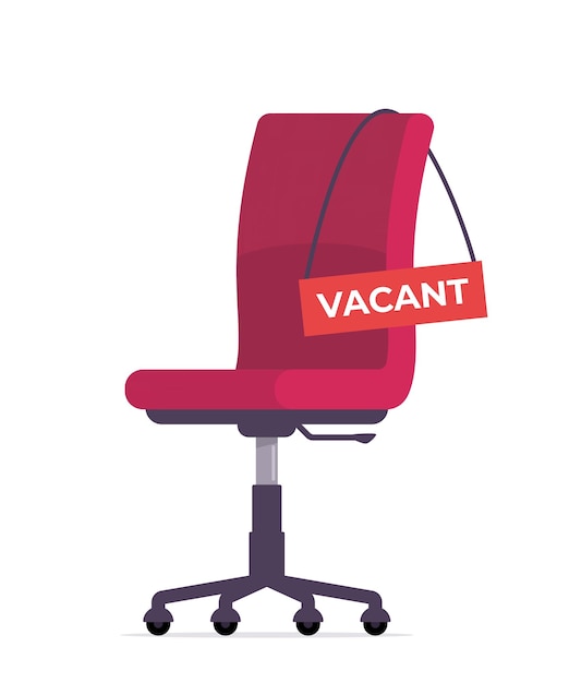 Red office chair and sign vacant Business hiring and recruiting concept Vector illustration