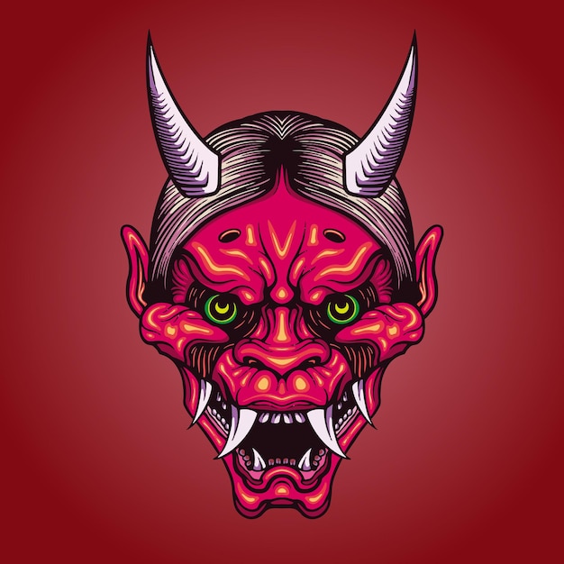 red oni devil head character mascot