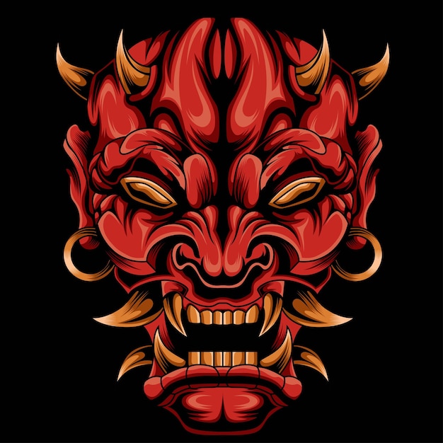 red oni mask vector illustration isolated black background