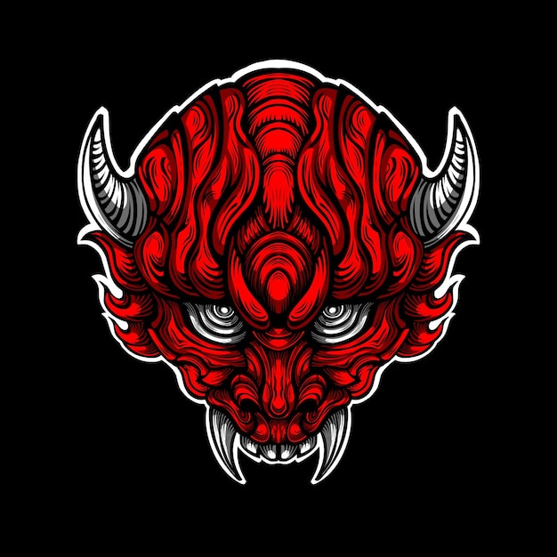 red oni mask vector illustration isolated black background