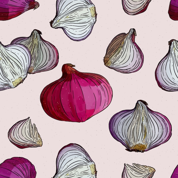 Red onion, seamless pattern.