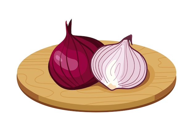 Red onion on wooden board