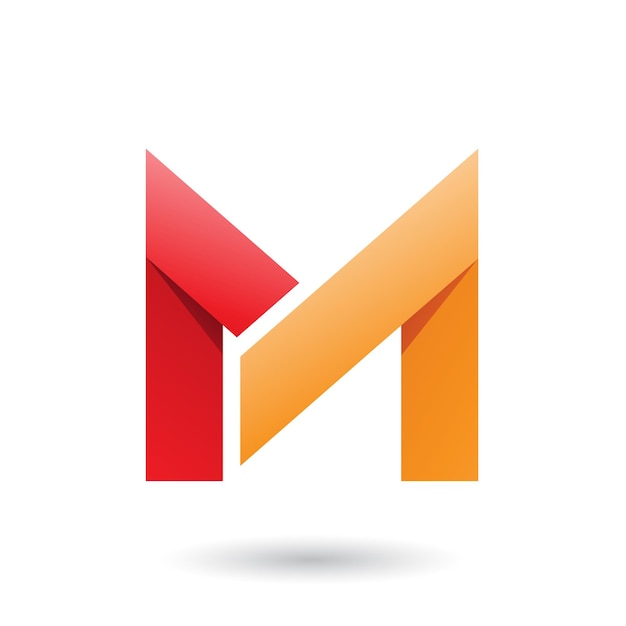 Vector red and orange folded paper letter m vector illustration