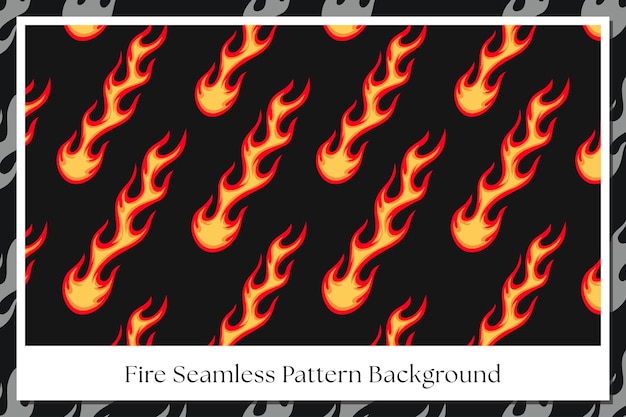 Vector red orange yellow fire flame seamless pattern on black background for print on textile and paper