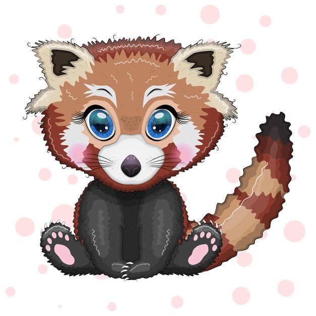 Red panda cute character with beautiful eyes bright childish style Rare animals red book cat bear