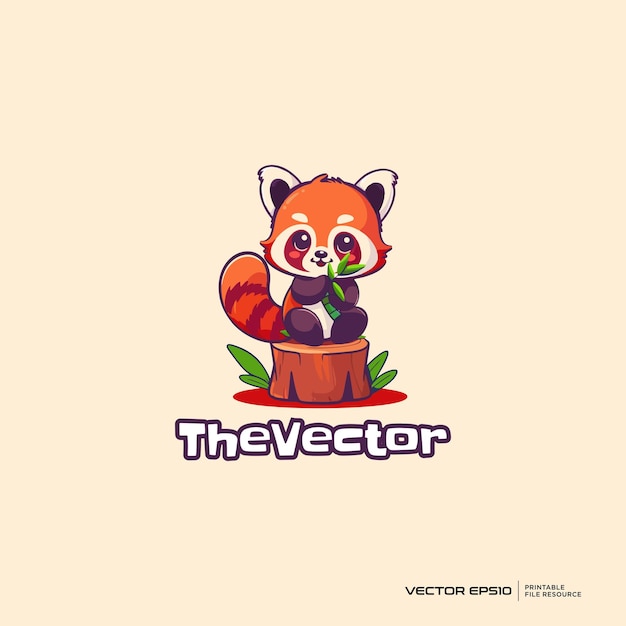 Vector red panda eat bamboo animal logo vector mascot character cartoon illustration eps10