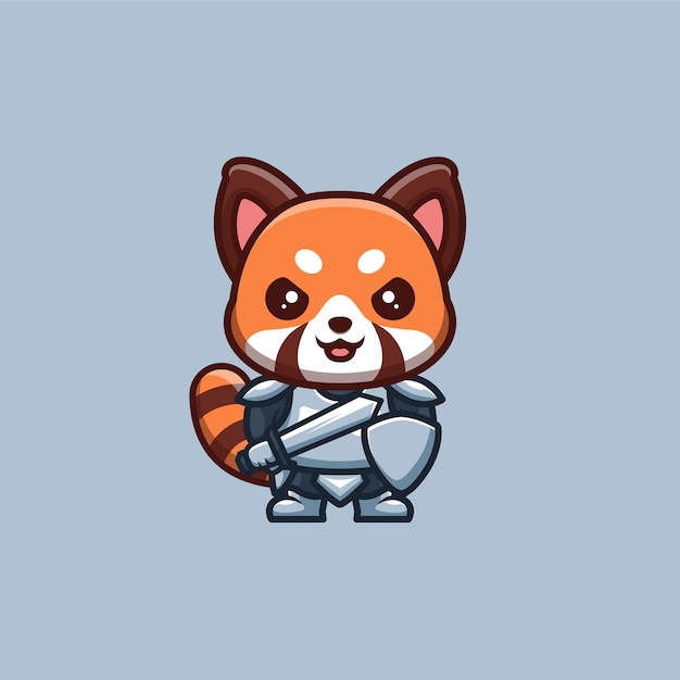 Red Panda Knight Cute Creative Kawaii Cartoon Mascot Logo