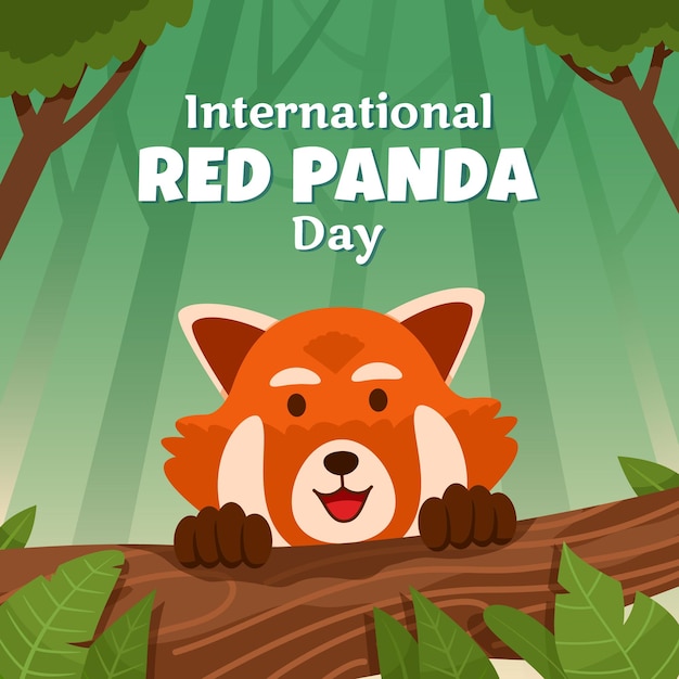 Vector red panda behind tree branch