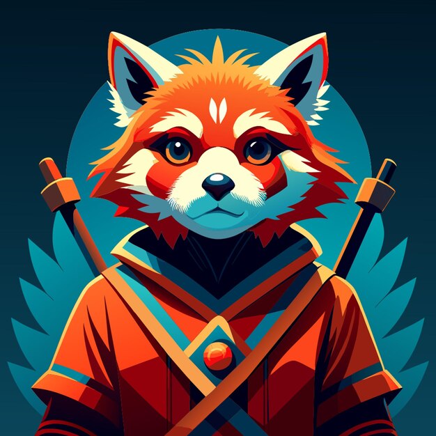 red panda warrior vector illustration flat 2