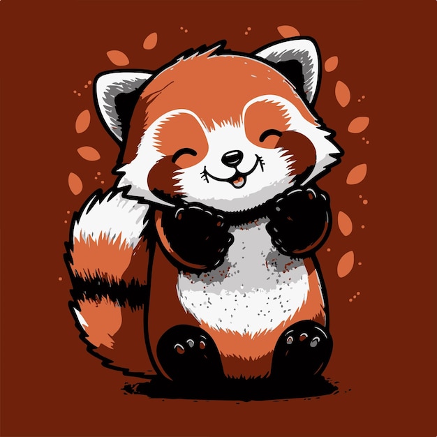 A red panda with black and white markings on its face is sitting on a brown background.