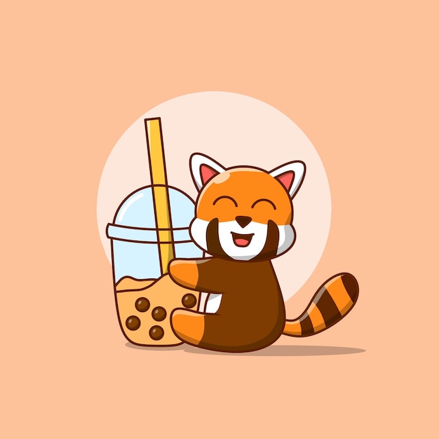 Red panda with bubble milk tea