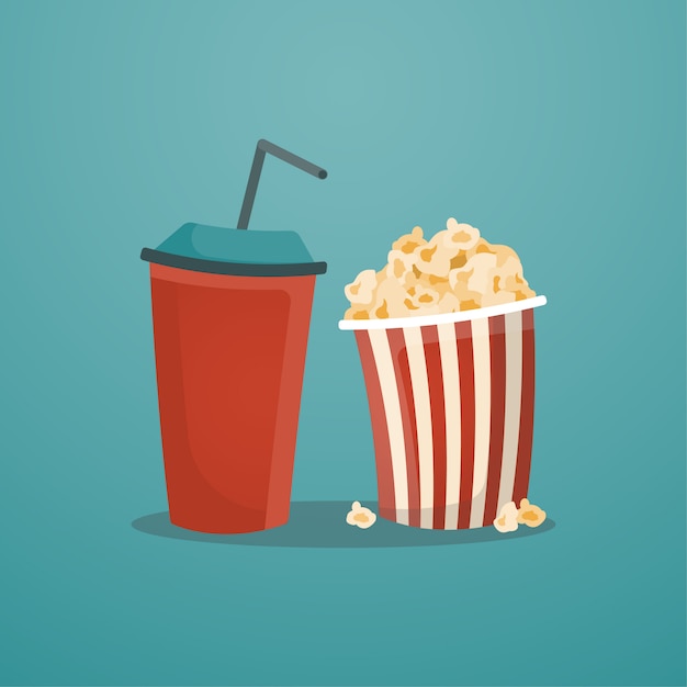 Red Paper soda cup and Popcorn bucket