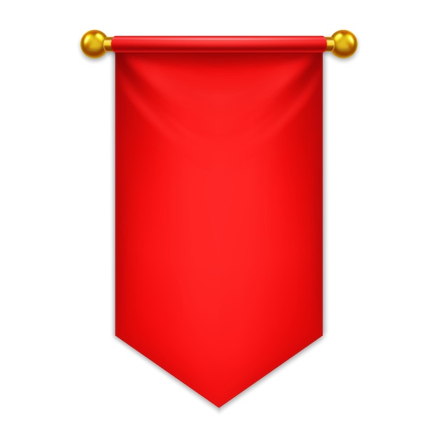 Red pennant heraldic textile flag hanging banner on golden poles Advertising canvas