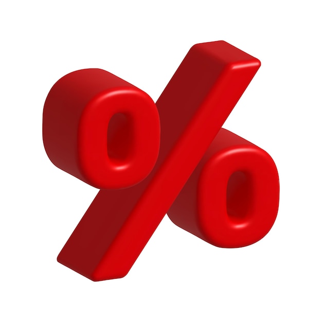 Red percent discount icon 3d realistic vector design element