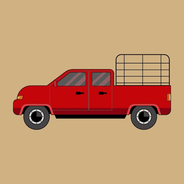 Red Pickup Car cartoon art illustration vector design