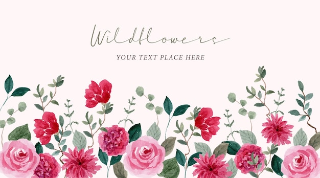 red pink watercolor floral border