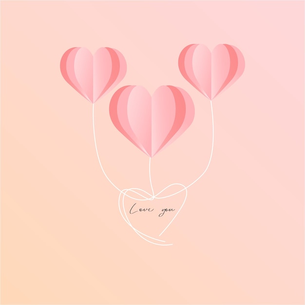 Red, pink and white flying hearts isolated on transparent background. Vector illustration. Paper cut decorations for Valentine's day postcard