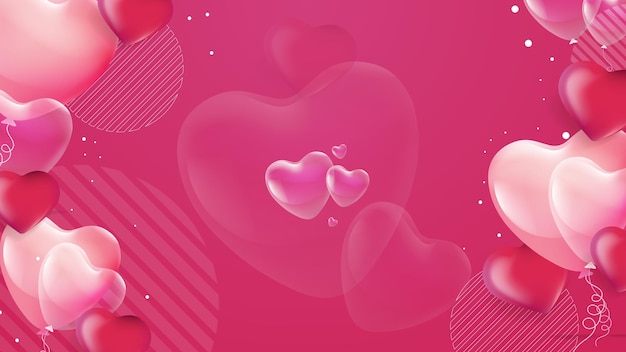 Red pink and white Valentine christmas new year 3d design background with love heart shaped balloon Vector illustration greeting banner card wallpaper flyer poster brochure wedding invitation