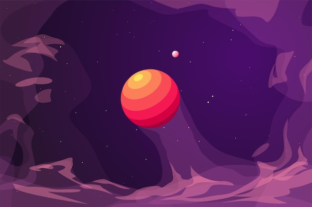 Red planet in alien galaxy simple design