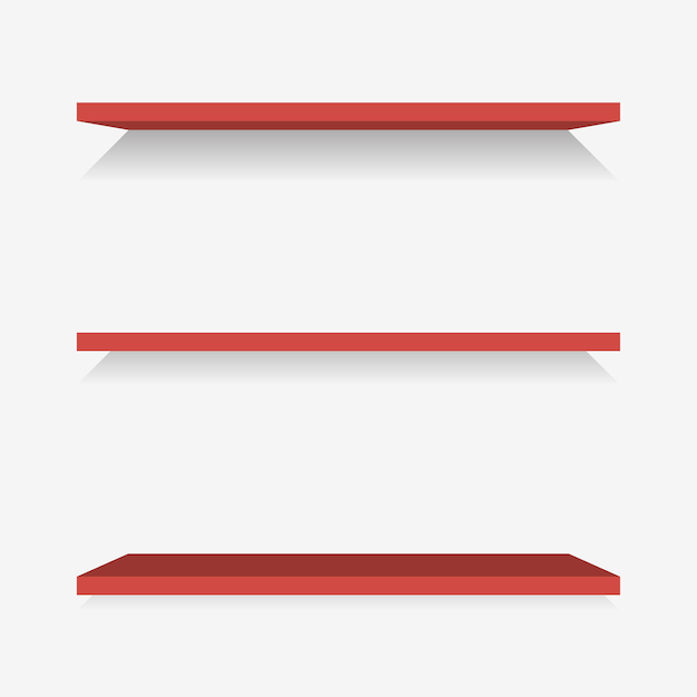 Red plastic shelves with shadow. Vector illustration.