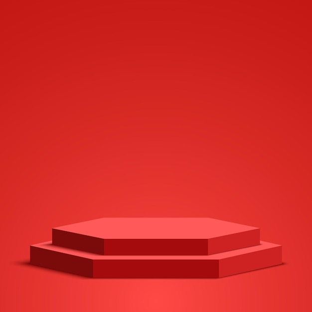 Red podium Pedestal Hexagonal scene Vector illustration