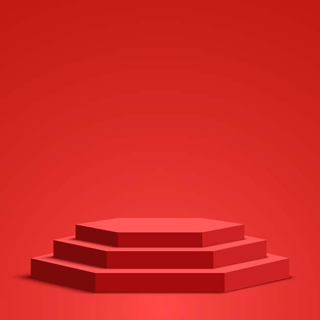 Red podium. Pedestal. Hexagonal scene.