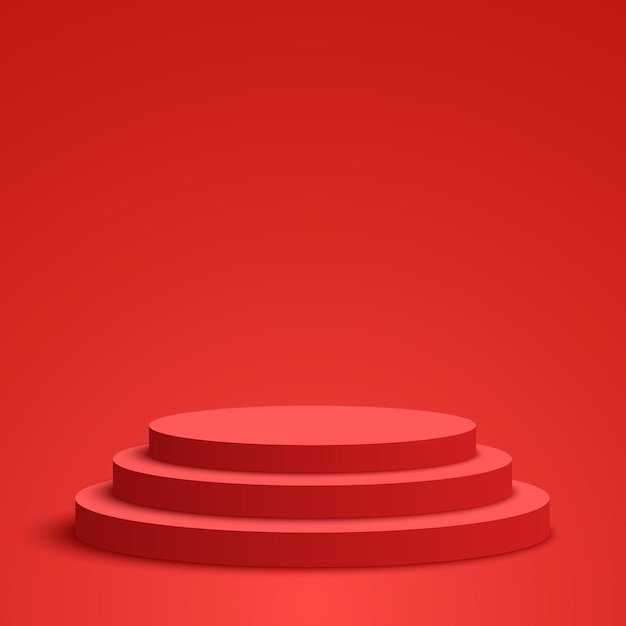 Red podium Pedestal Round scene Vector illustration