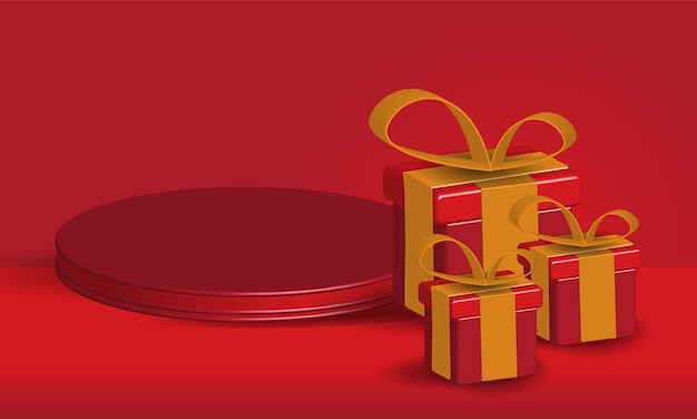 Red podium with christmas gift realistic 3d isolated vector