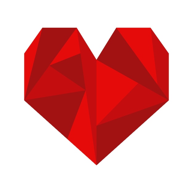 Red polygonal heart flat vector illustration isolated on white background Love icon heart shape