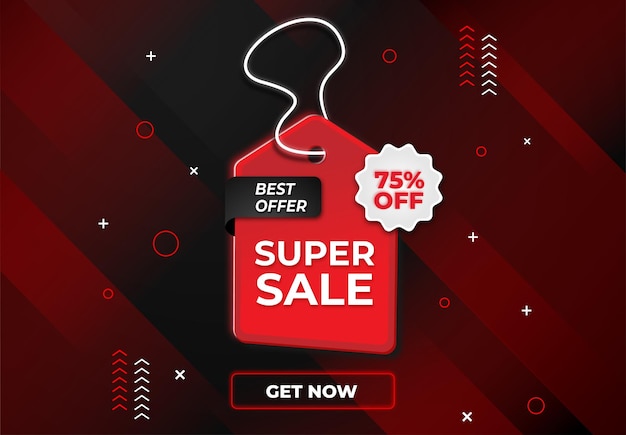 Red promotion label vector with sale off percentage with red gradient background