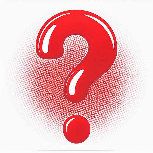 a red question mark with a red background with a red dot in the middle