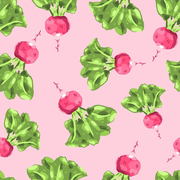 Red radish illustration. Red radish seamless pattern. Hand-drawn healthy food.