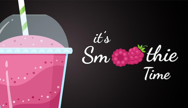 Red raspberry smoothie vitamin drink vector illustration berry smoothie logo on black background