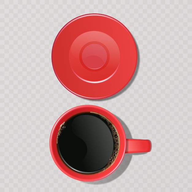 Red realistic coffee cup on transparent background vector illustration