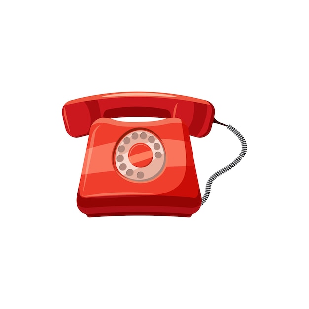 Red retro phone icon in cartoon style on a white background