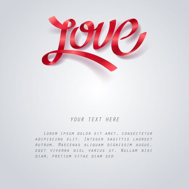 Red ribbon of Love calligraphy and lettering