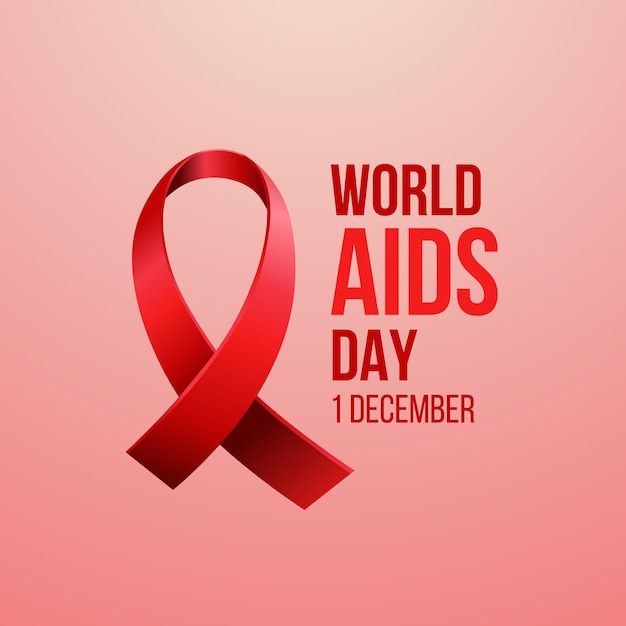 Red Ribbon Peace Symbol for World Aids Day with Pink Background