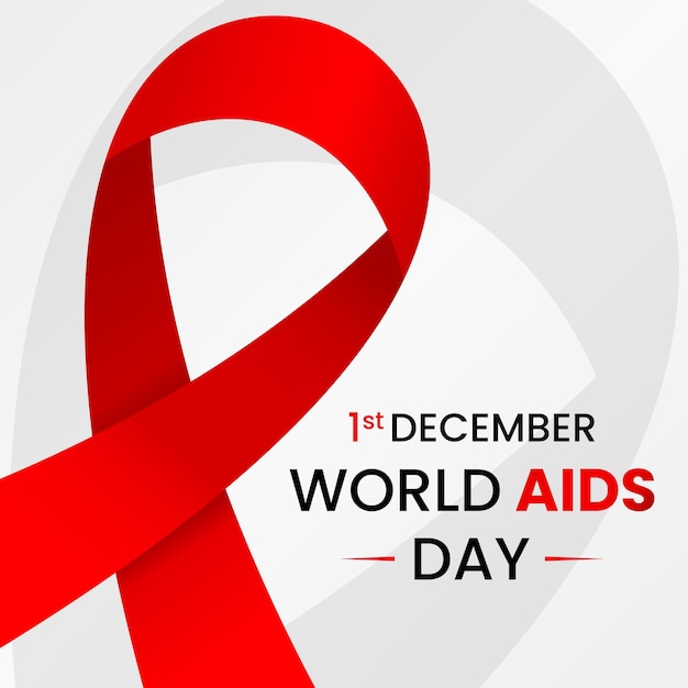 red ribbon, typography and white background. use for world aids day greeting, poster and banner