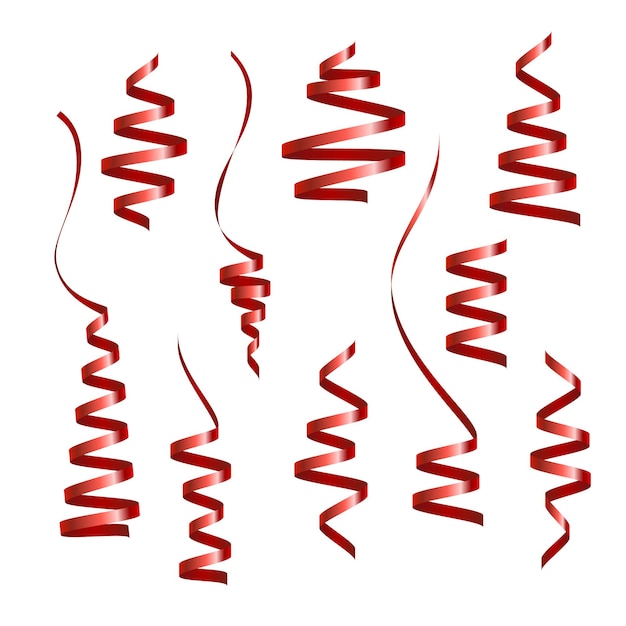 Red ribbons serpentine set. Vector illustration with isolated design elements