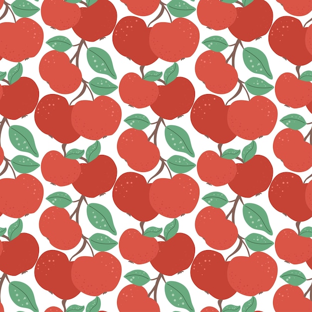 Red ripe textured apples seamless pattern