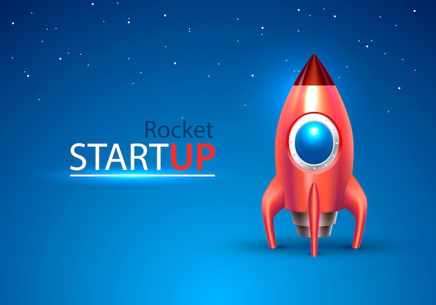 Red rocket start up space toy on the blue background. Vector illustration