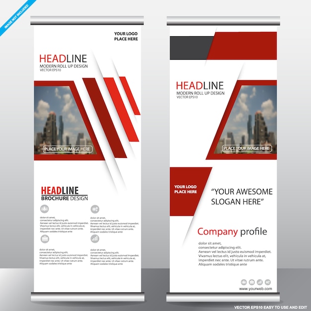 Red roll up business brochure flyer banner design 