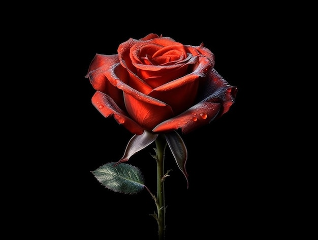 Vector a red rose blooming isolated on a black background rose flower is symbol of love desire romance and gifts for anniversaries or valentines day