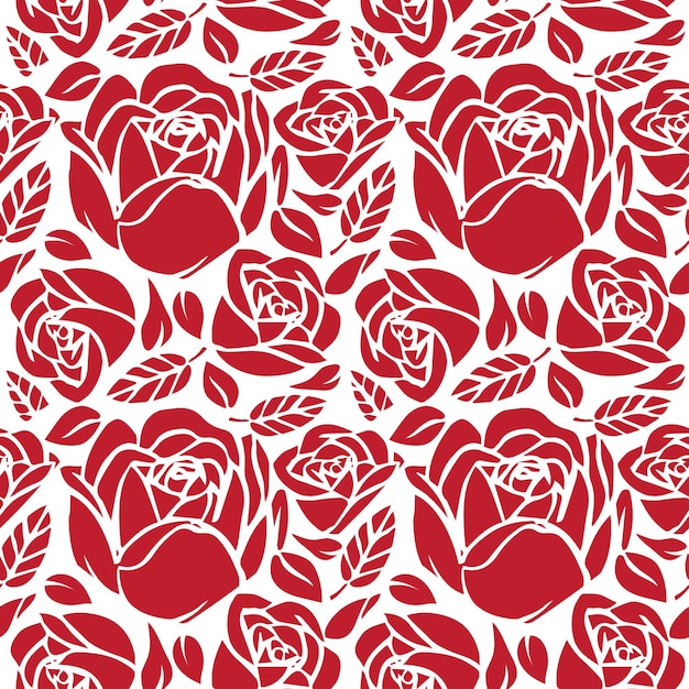 Red rose floral seamless pattern isolated on white background